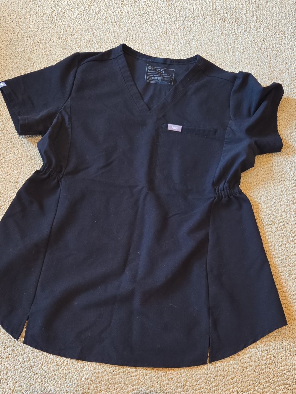 Figs Kids Black V-Neck Scrub Top with Chest Pocket